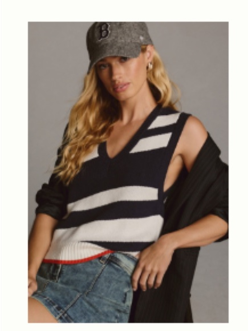 Anthropologie/Maeve Striped V-Neck Knit Sweater Vest in Navy and White - size M